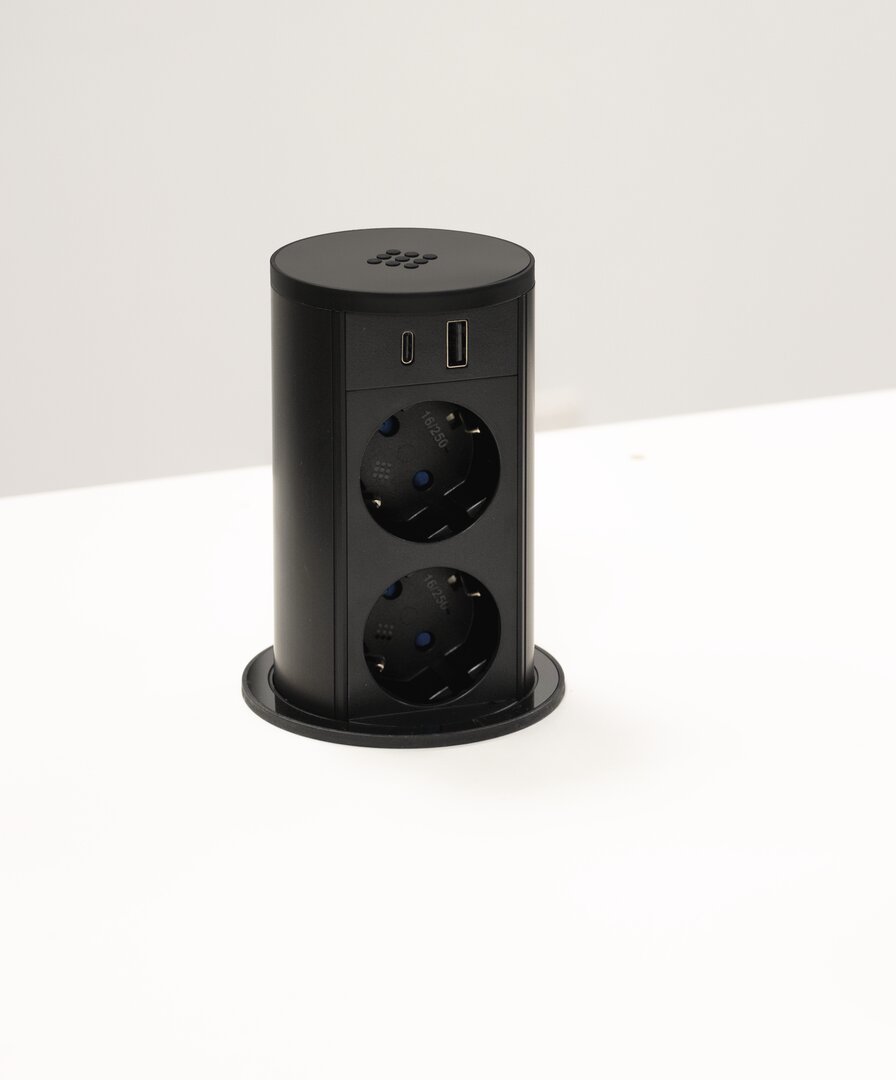 VersaLift USB A/C QI, acrylglas, zwart mat