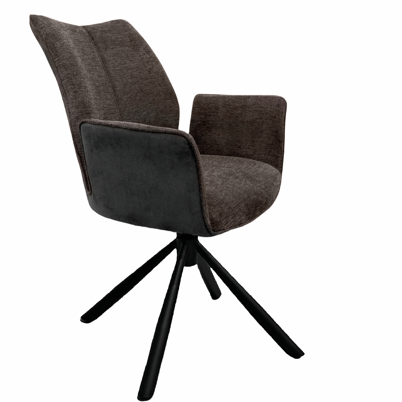 Stella 1AS, onderstel zwart mat, draaibaar, rond, bekleding bruin