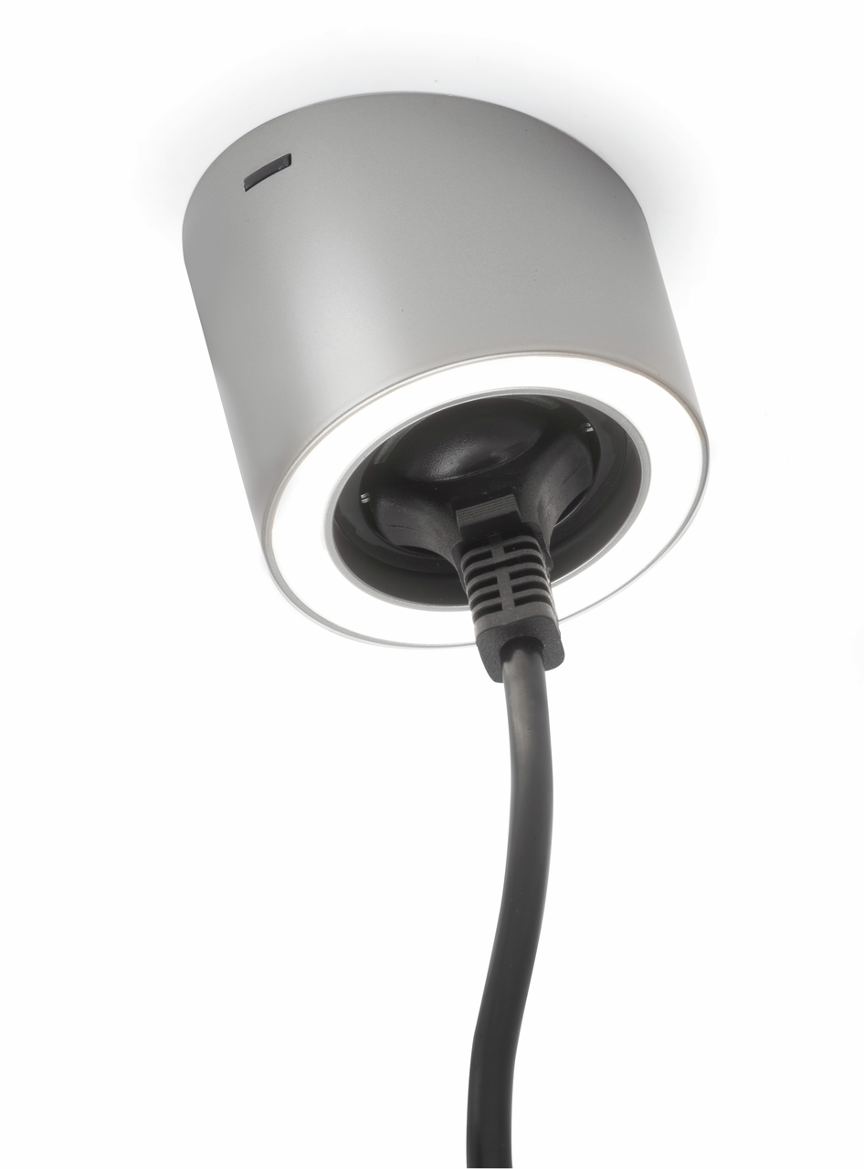 Unika 3 Farbwechsel LED, Einzelleuchte mit Schukosteckdose, edelstahlfarbig