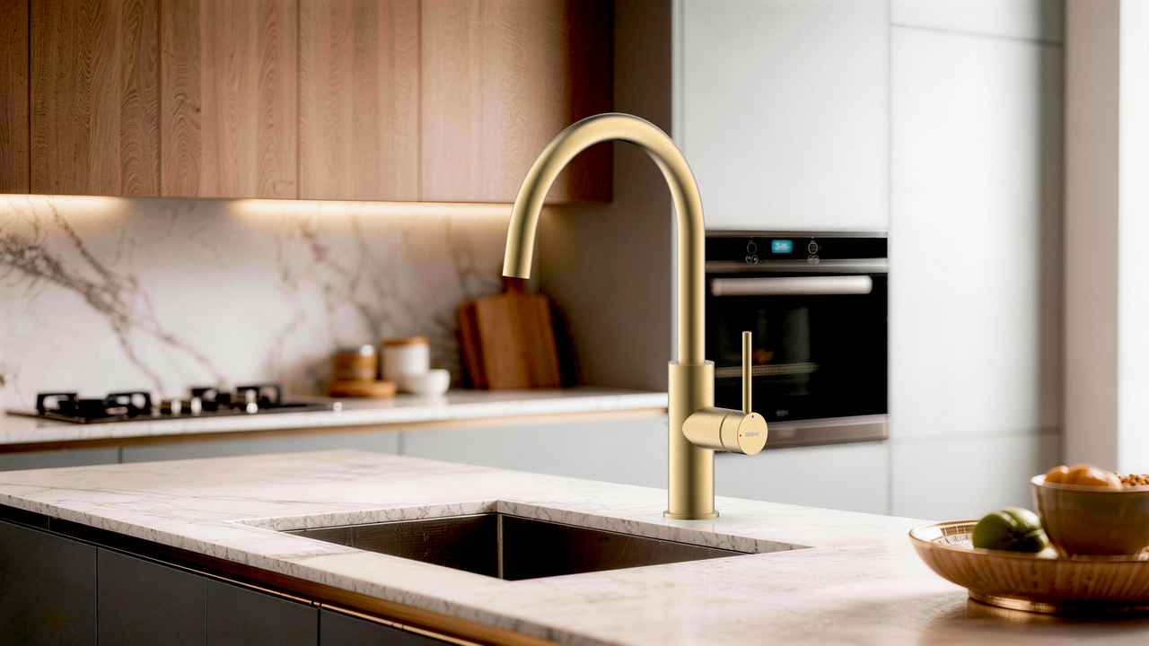 SERVIZIO Namor® 5, brushed-gold, mit Laminarstrahlregler, Hochdruck