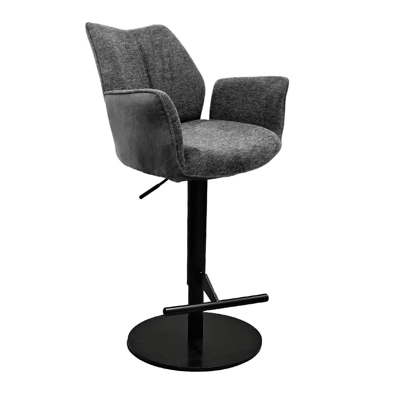 Stella AS, châssis noir mat, rond, housse gris foncée