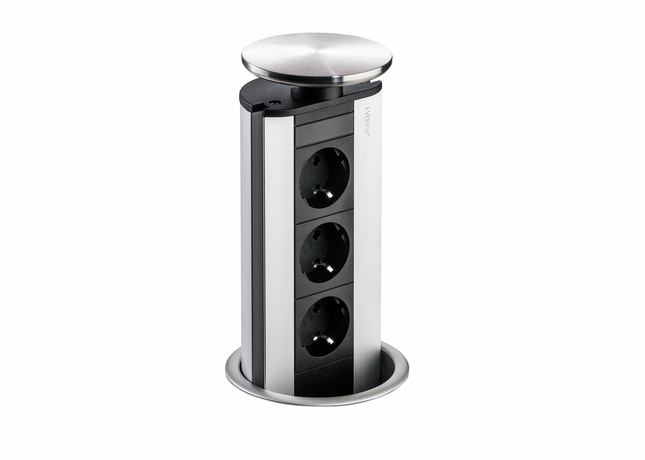 Evoline® Port 2, mit Schukosteckdosen, Deckel Edelstahl