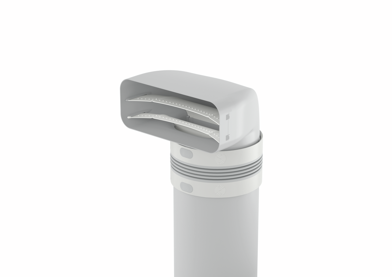 PRIME flow P-UR 150 Umlenkstück 90° mit Rundrohr, L 1000 mm, hellgrau