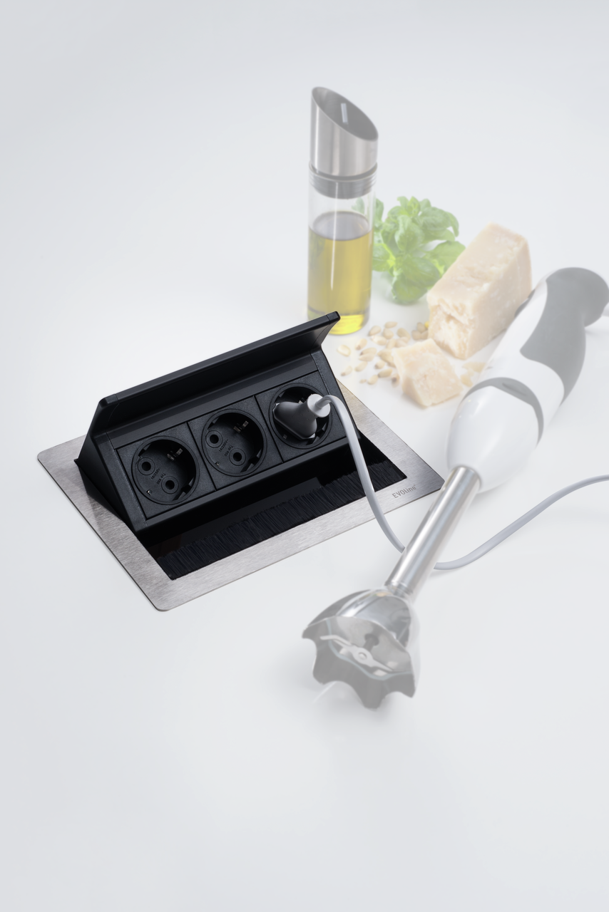 Evoline® FlipTop Push, mit Schukosteckdosen, Edelstahl