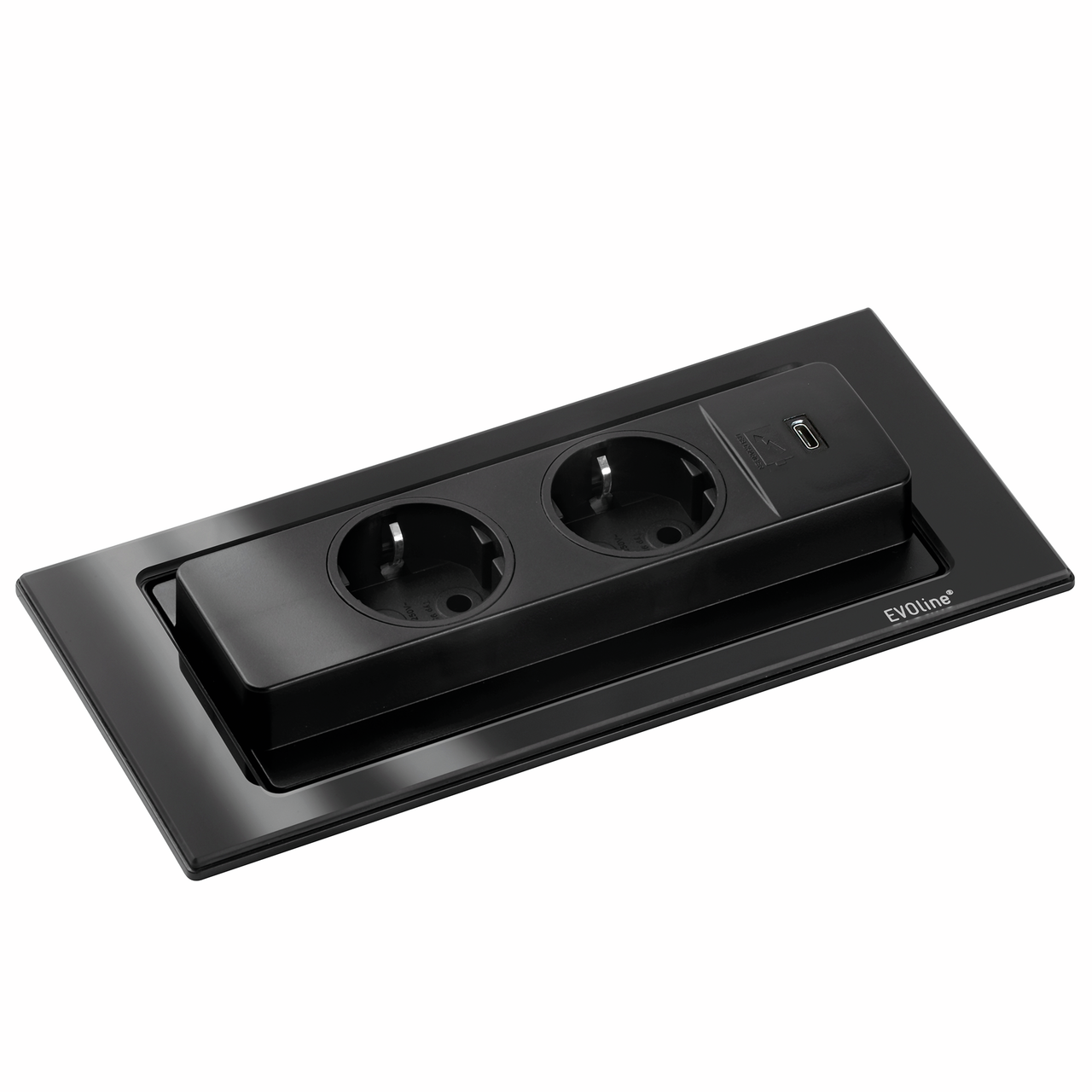 Evoline® BackFlip USB C, with earthed plug sockets, flush-mount H 5 mm, glass black