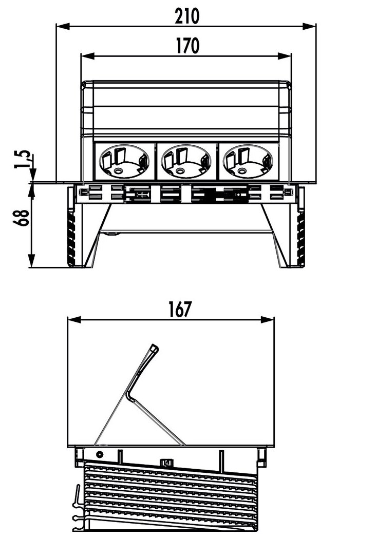 Evoline® FlipTop Push, mit Schukosteckdosen, Edelstahl