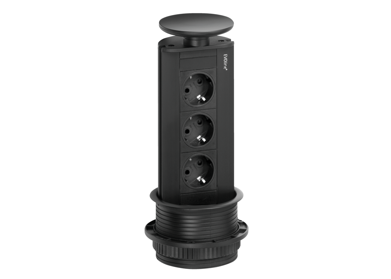 Evoline® Port 1, met veiligheidsstopcontact, deksel en profiel zwart mat