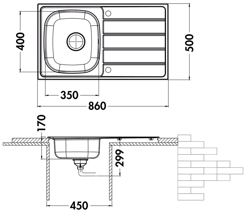 Built-in sink KD100, stainless steel