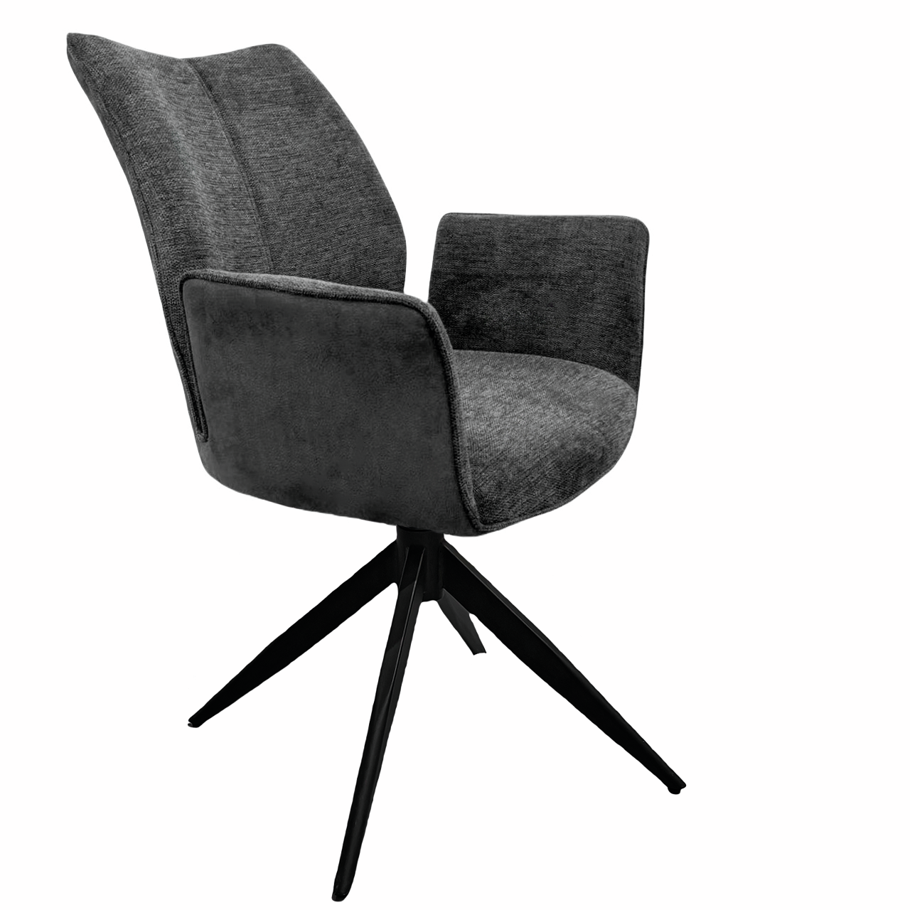 Stella 1AS, onderstel zwart mat, draaibaar, hoekig, bekleding donkergrijs