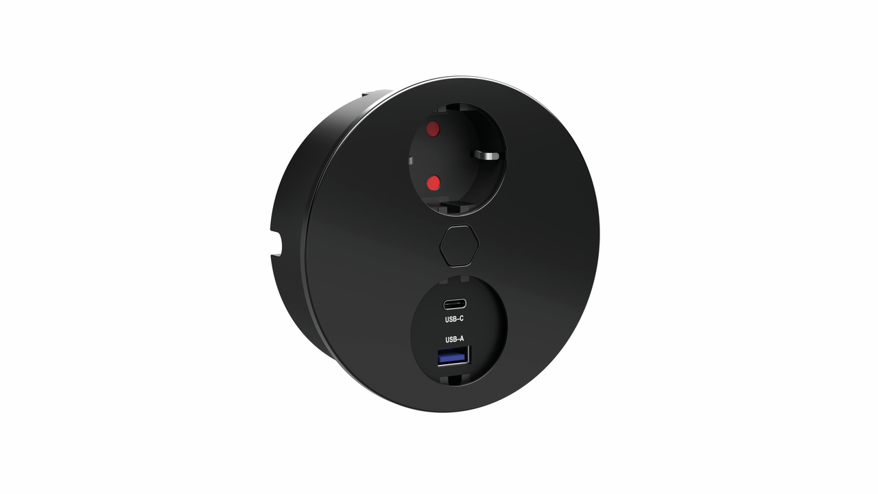 Duplex E double USB A+C, round, with earthed plug socket, black matt