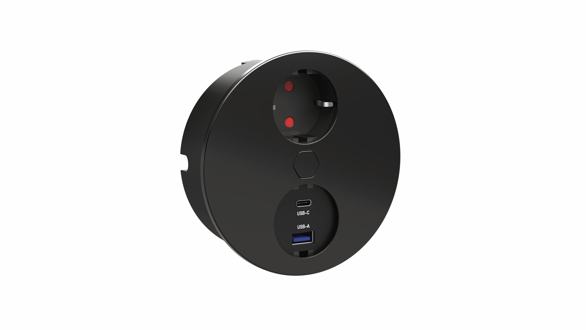 Duplex E Doppel USB A+C, rund, mit Schukosteckdose, schwarz matt