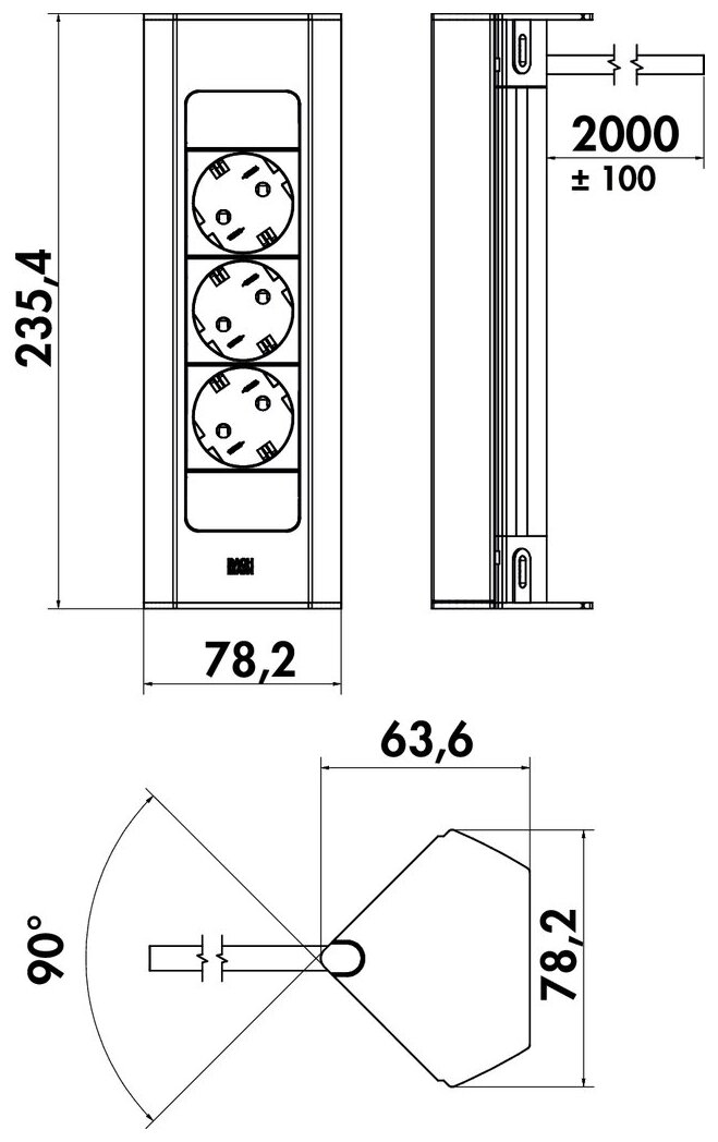 Casia 2K power strip, roestvrij staalkleurig