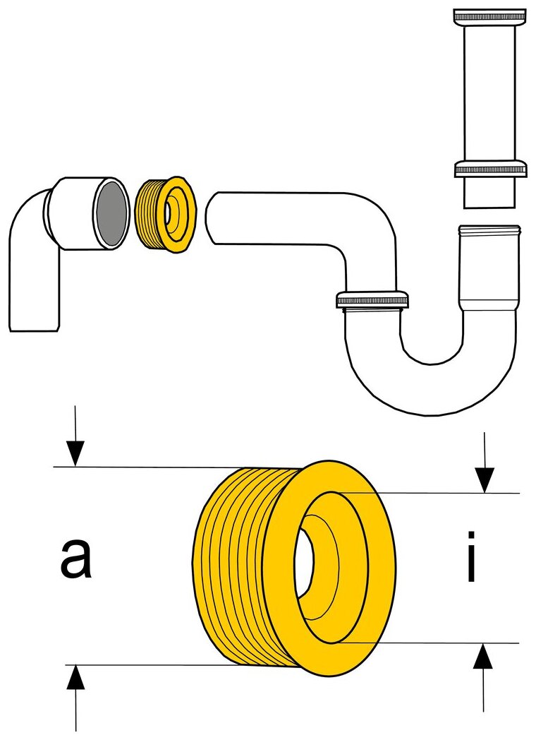 Gummimanschette für Bad-Anschlussrohre, für 1 ¼", DN 32–40, a 41 mm, i 26 mm