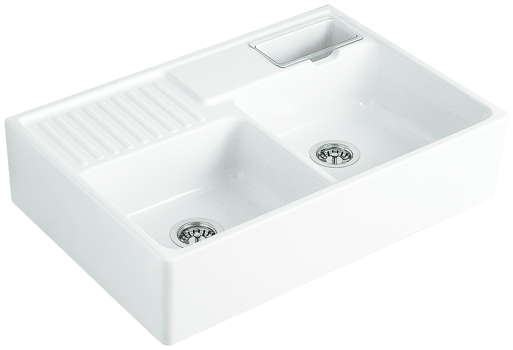 Butler sink double bowl, white glossy Butler sink double bowl, white glossy