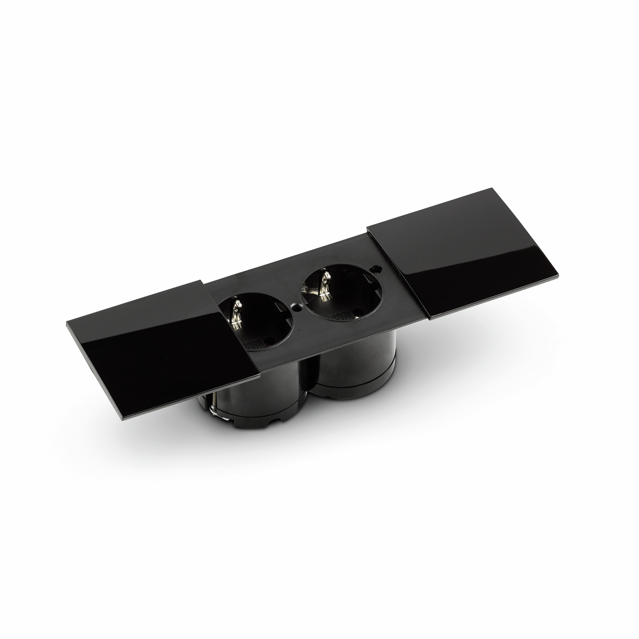 Due double socket, with two-pin earthed plugs, black