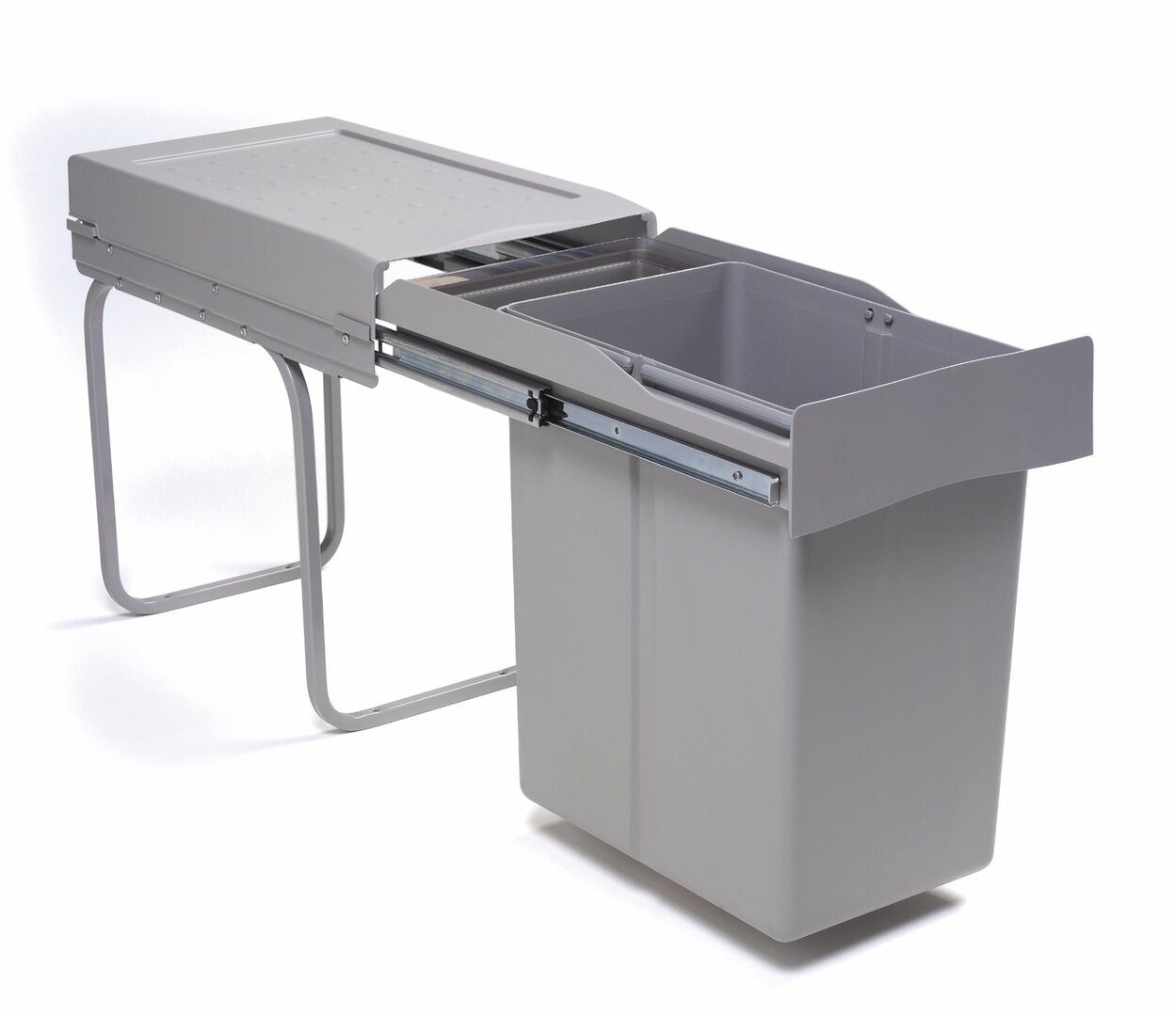 WESCO® Built-in waste bin 30DT with storage tray, aluminium grey