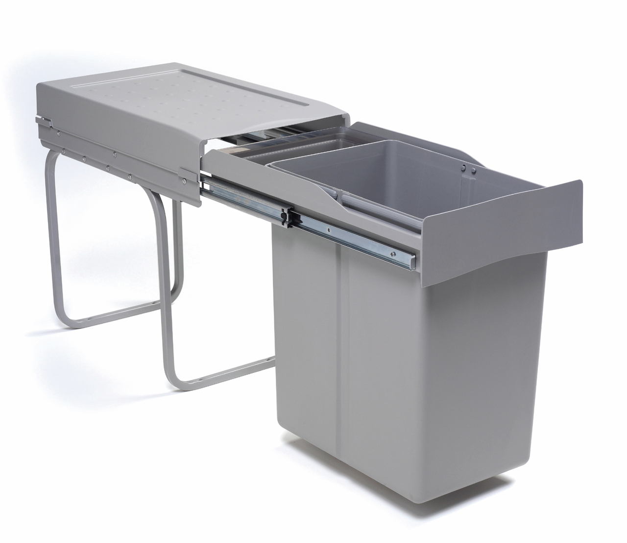 WESCO® Built-in waste bin 30DT with storage tray, aluminium grey WESCO® Built-in waste bin 30DT with storage tray, aluminium grey