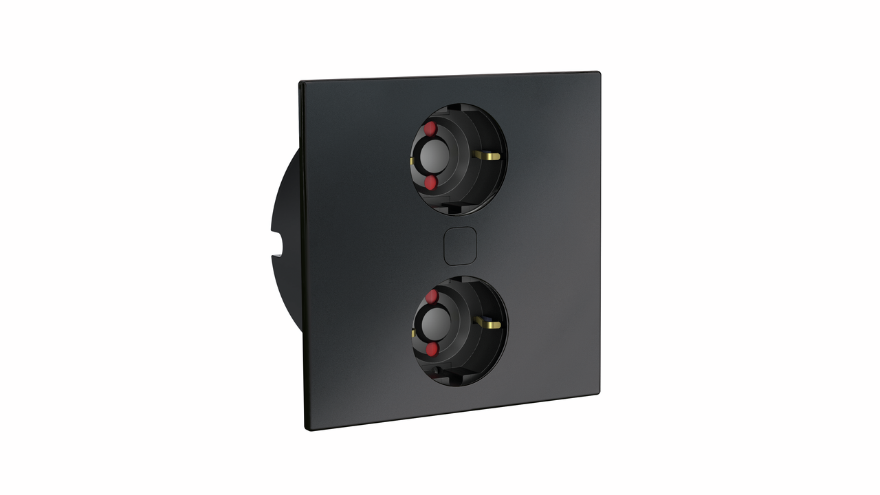 Duplex E dubbele contactdoos, hoekig, met veiligheidsstopcontacten, zwart mat Duplex E dubbele contactdoos, hoekig, met veiligheidsstopcontacten, zwart mat