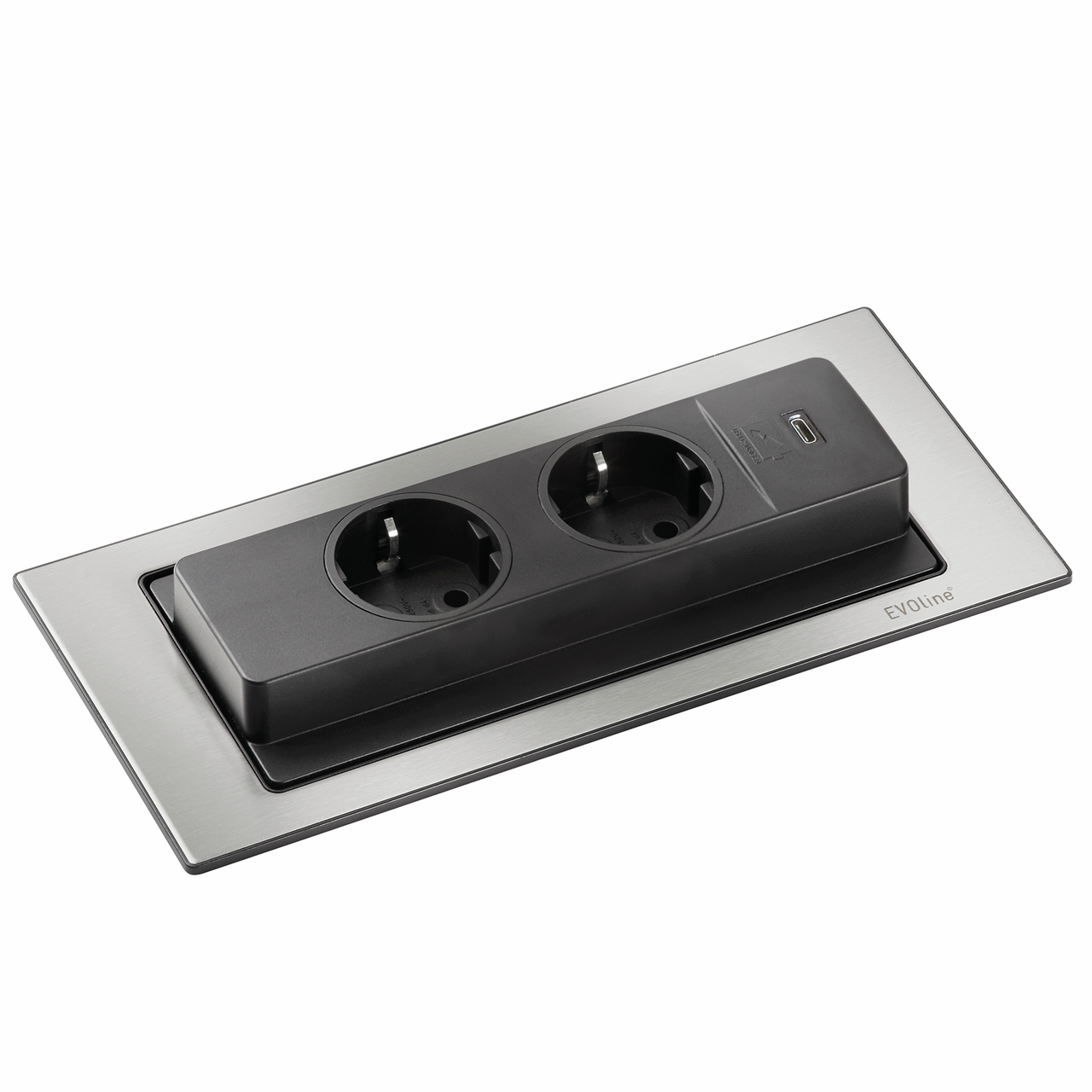 Evoline® BackFlip USB C, met veiligheidsstopcontacten, roestvrij staal