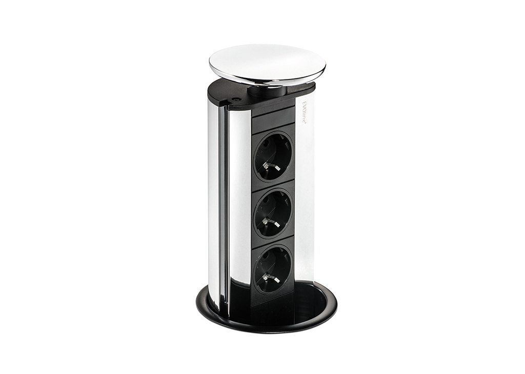 Evoline® Port 1, mit Schukosteckdose, Deckel silberfarbig
