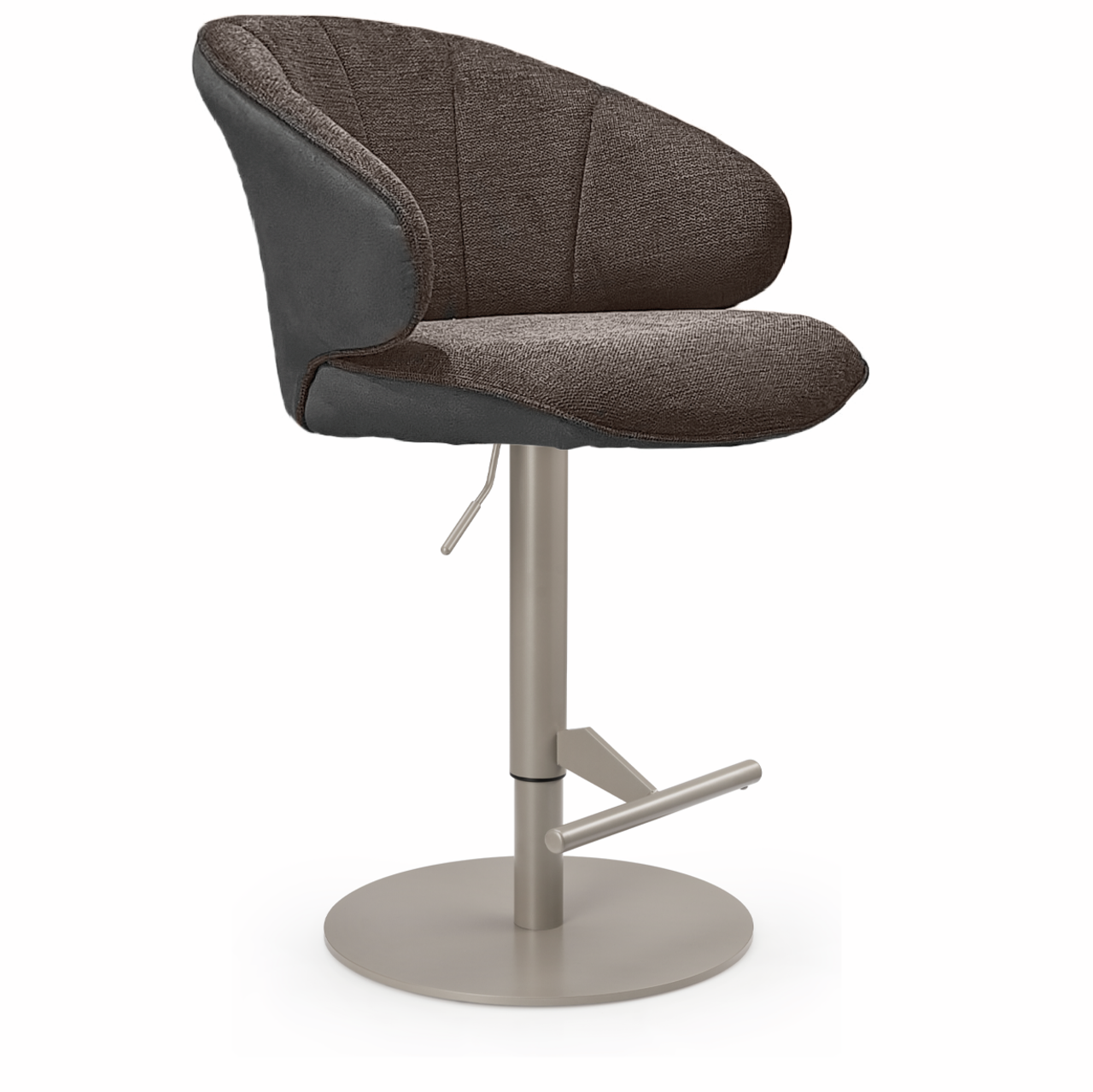 Brezo AS, onderstel parelgrijs metallic, rond, bekleding bruin