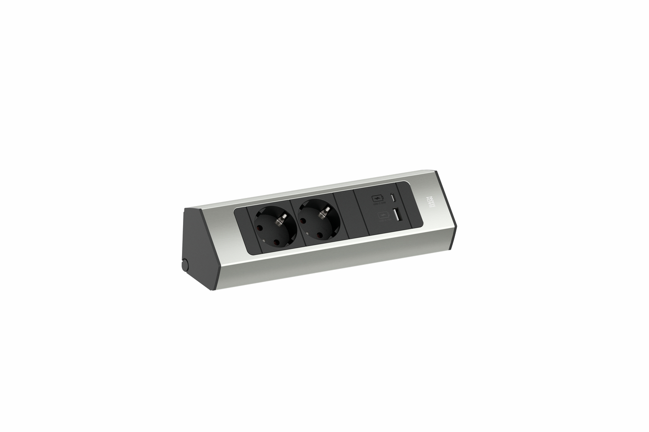 Casia 2K power strip USB A+C, stainless steel coloured