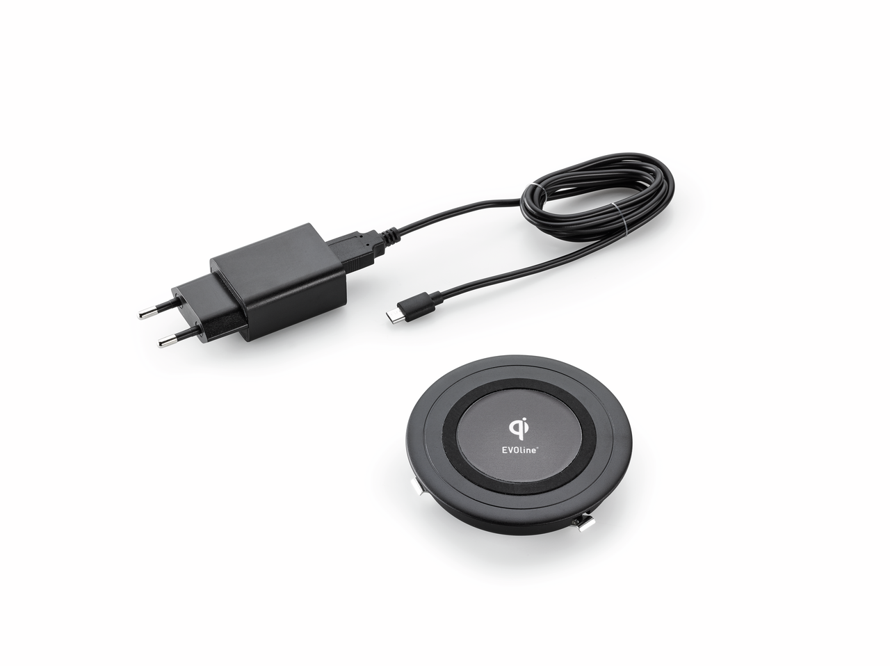 Evoline® Qi Wireless Charger, zwart mat  Evoline® Qi Wireless Charger, zwart mat