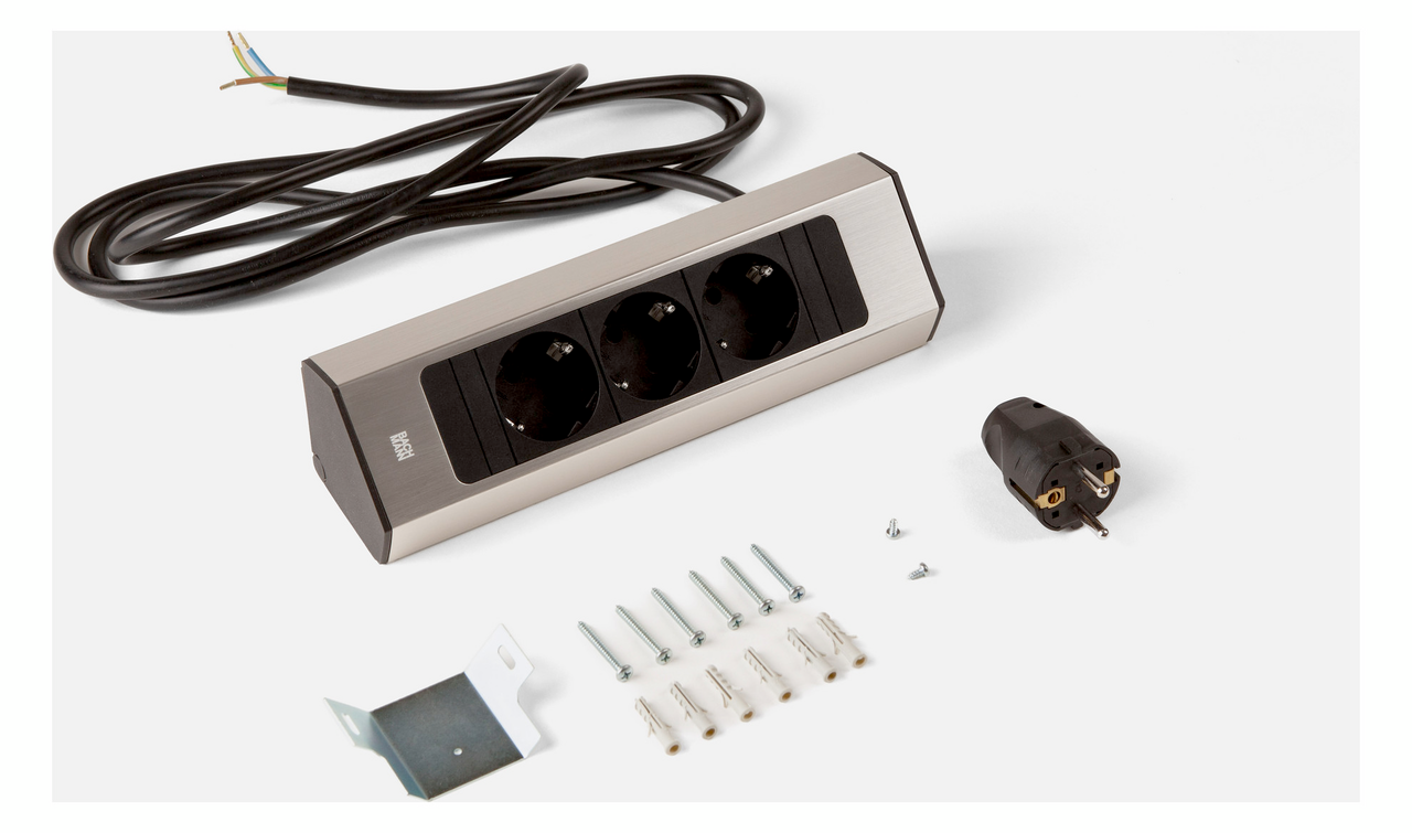 Casia 2K power strip, roestvrij staalkleurig