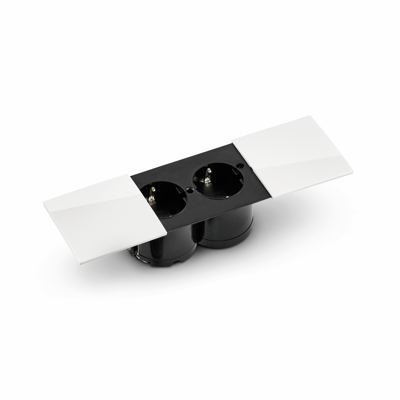 Due double socket, with two-pin earthed plugs, white