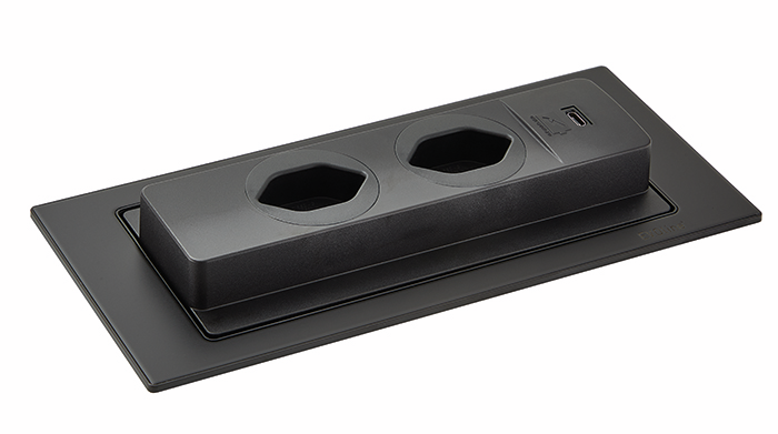 Evoline® BackFlip USB C, with Swiss sockets, flush-mount H 2,6 mm, painted black