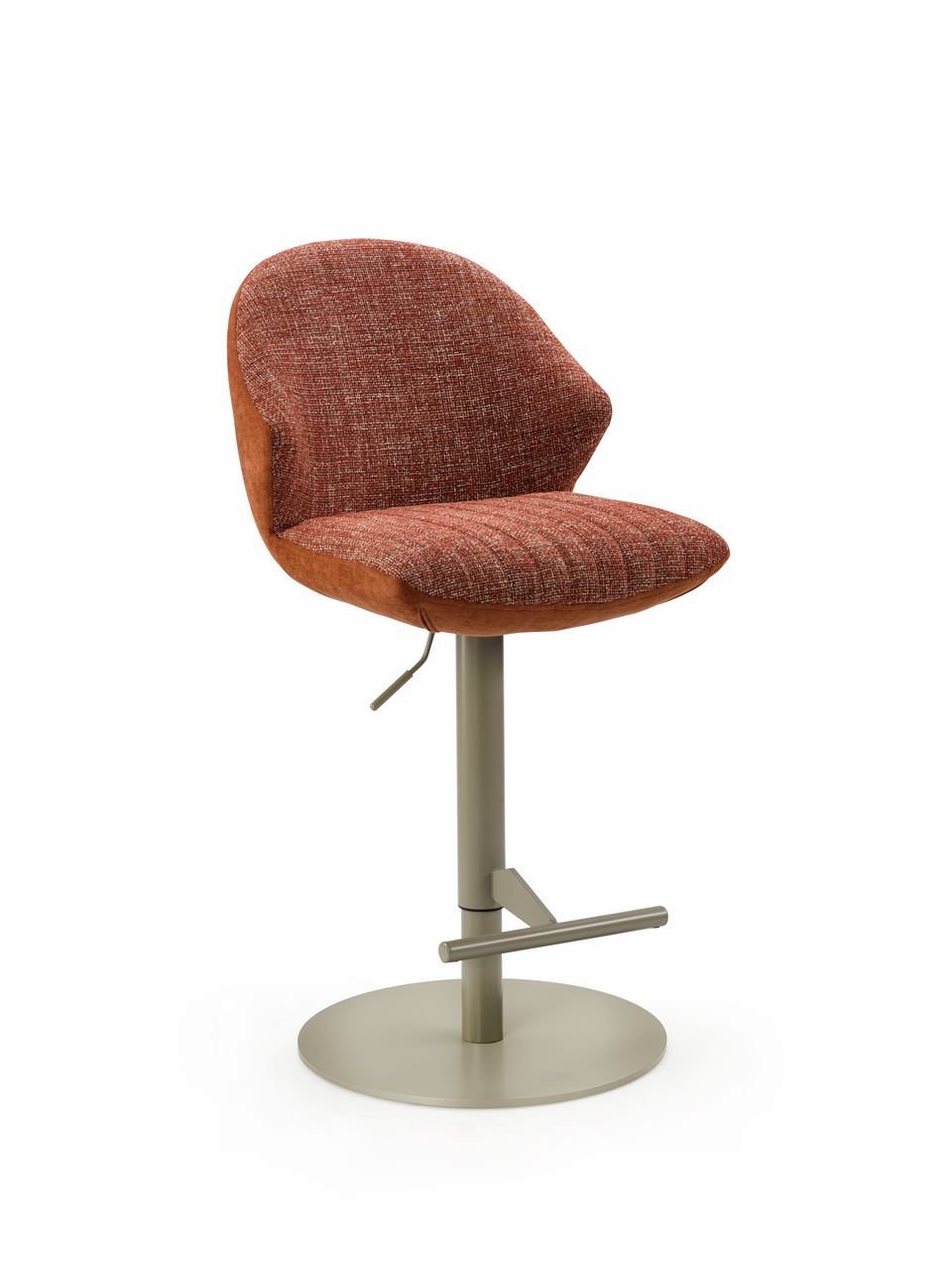 Sitro C, onderstel parelgrijs metallic, rond, bekleding roodbruin