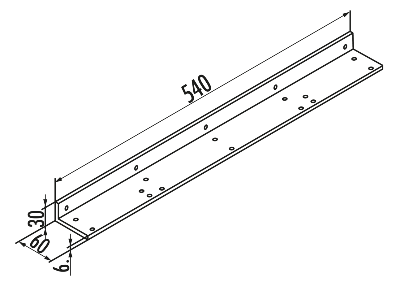 Befestigungswinkel für Anbautisch, alufarbig RAL 9006, L 540 mm  Befestigungswinkel für Anbautisch, alufarbig RAL 9006, L 540 mm