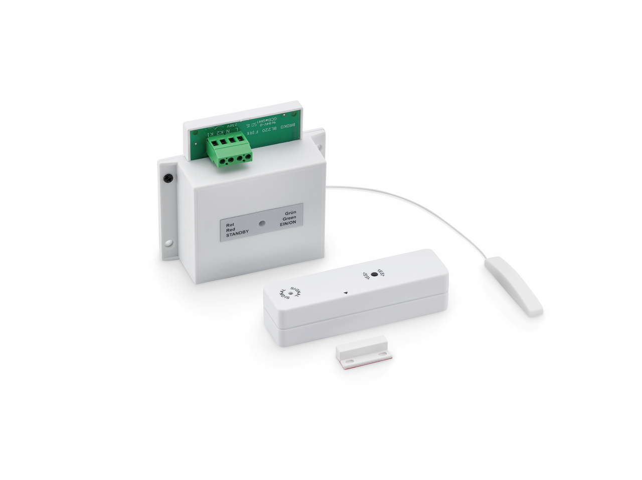 Window contact switch for hob extractors, with external antenna, white