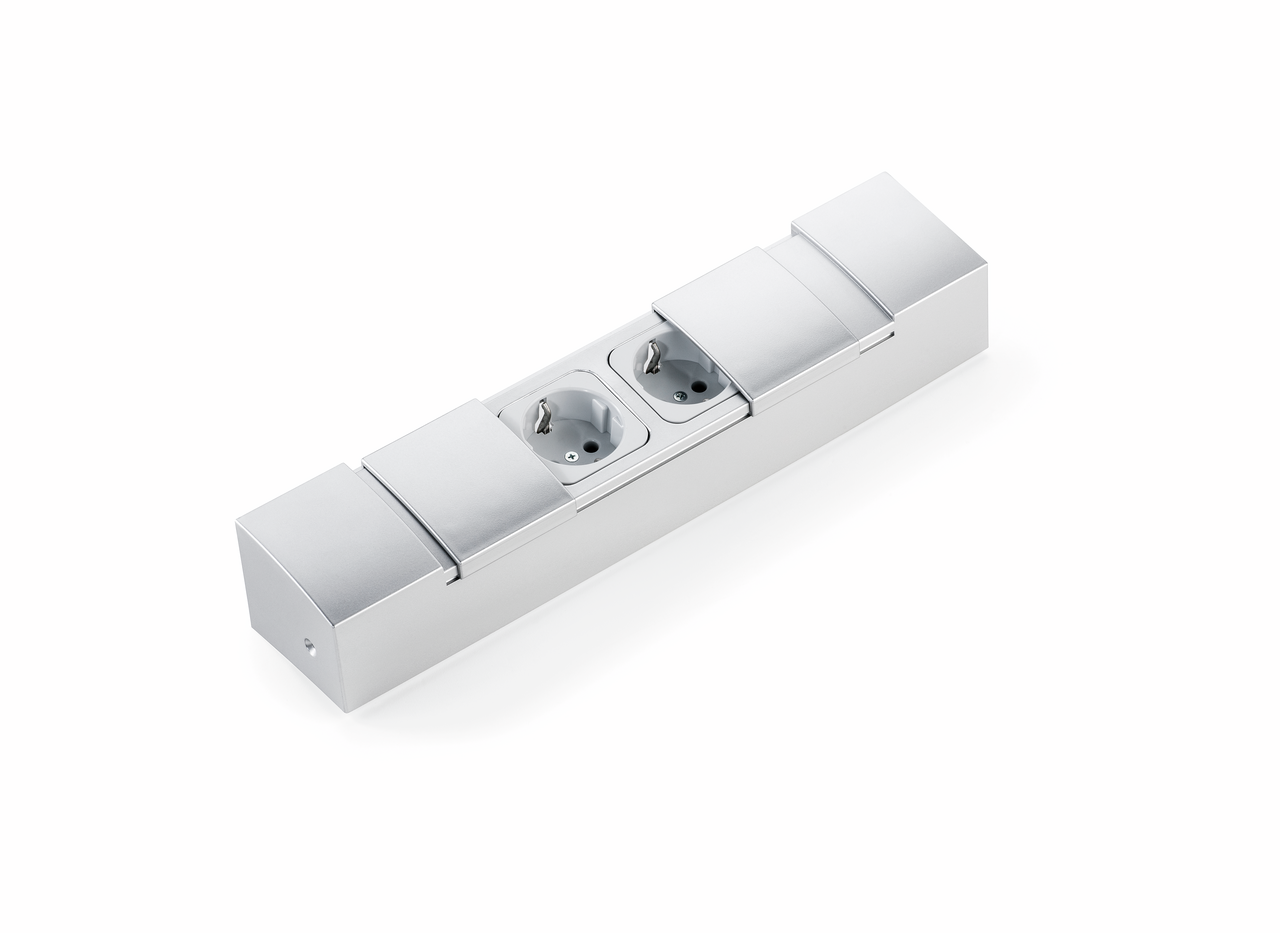 Dubbele elektrobox, Contactdooselement, aluminiumkleurig Dubbele elektrobox, Contactdooselement, aluminiumkleurig