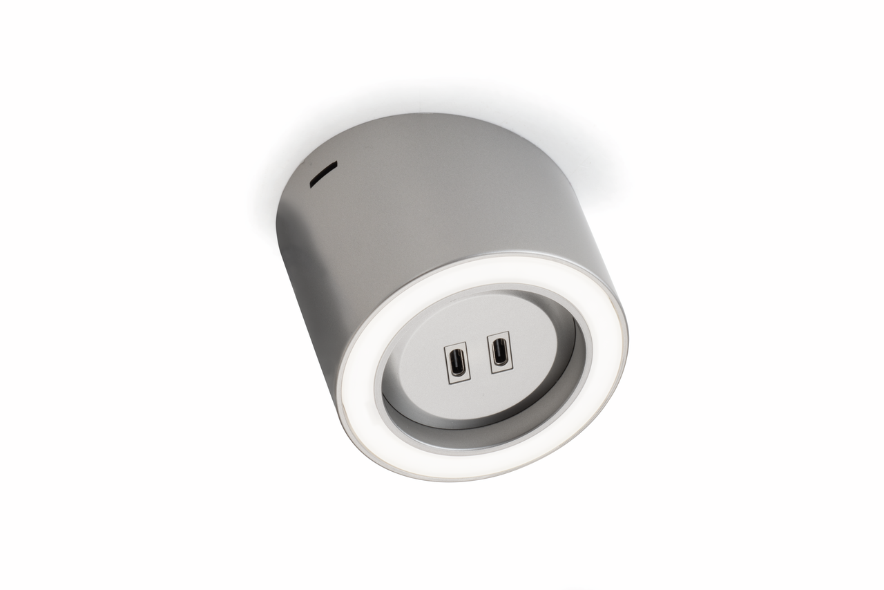 Unika 5 Farbwechsel LED, Einzelleuchte mit 2-fach USB C, edelstahlfarbig