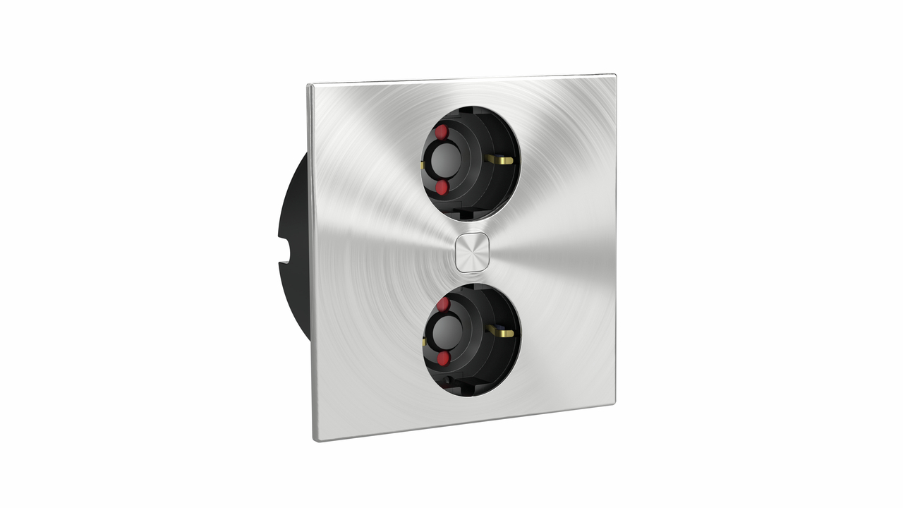 Duplex E double socket, with earthed plug sockets, stainless steel
