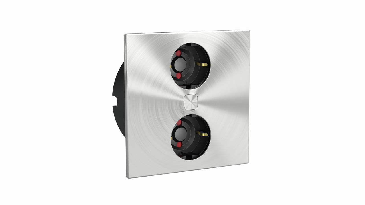 Duplex E double socket, square, with earthed plug sockets, stainless steel