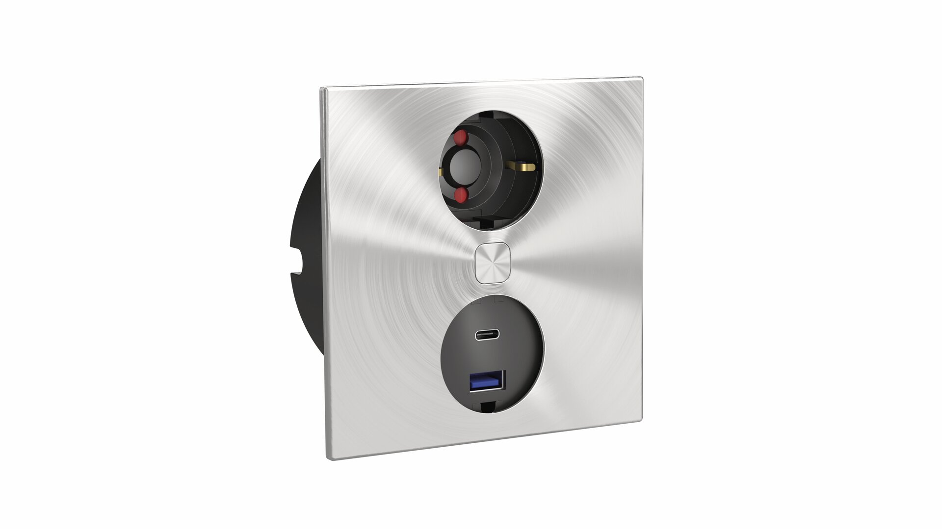 Duplex E Doppel USB A+C, eckig, mit Schukosteckdose, Edelstahl