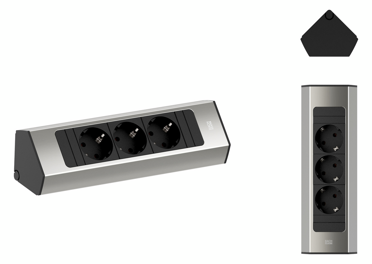 Casia 2K power strip, roestvrij staalkleurig