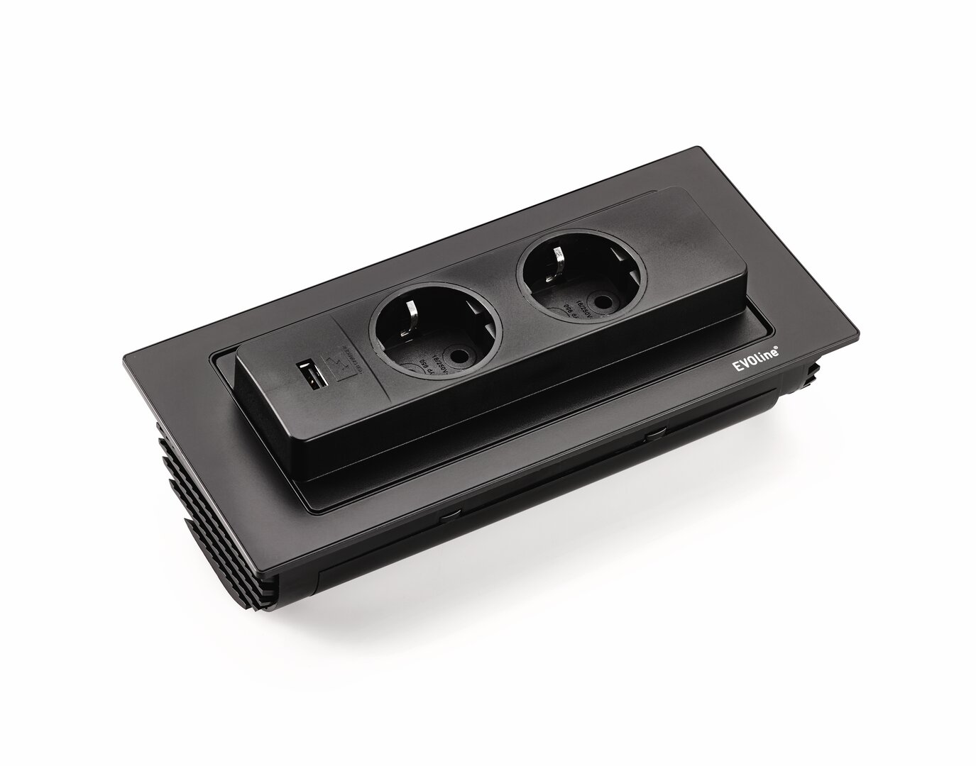 Evoline® BackFlip USB A, mit Schukosteckdosen, flächenbündig H 2,6 mm, schwarz lackiert