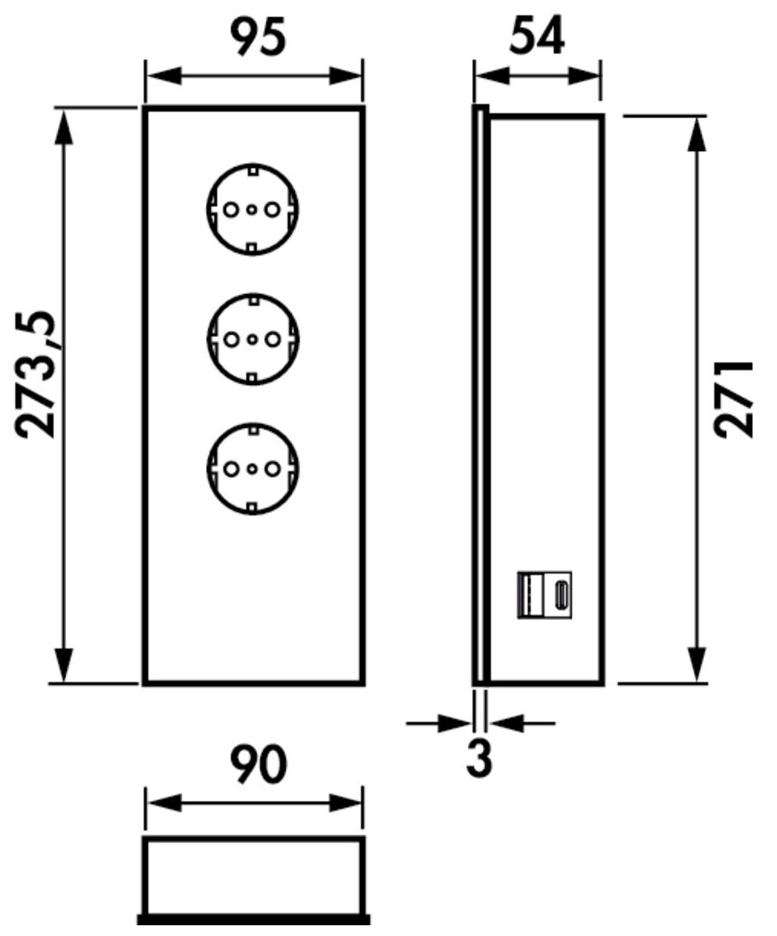 Mira Glas USB A/C, Edelstahl/Glas weiß