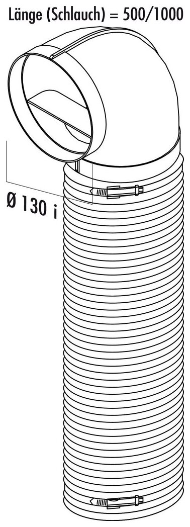 R-URX flow 125 Umlenkstück 90° mit Flexkanal, L 1000 mm, weiß
