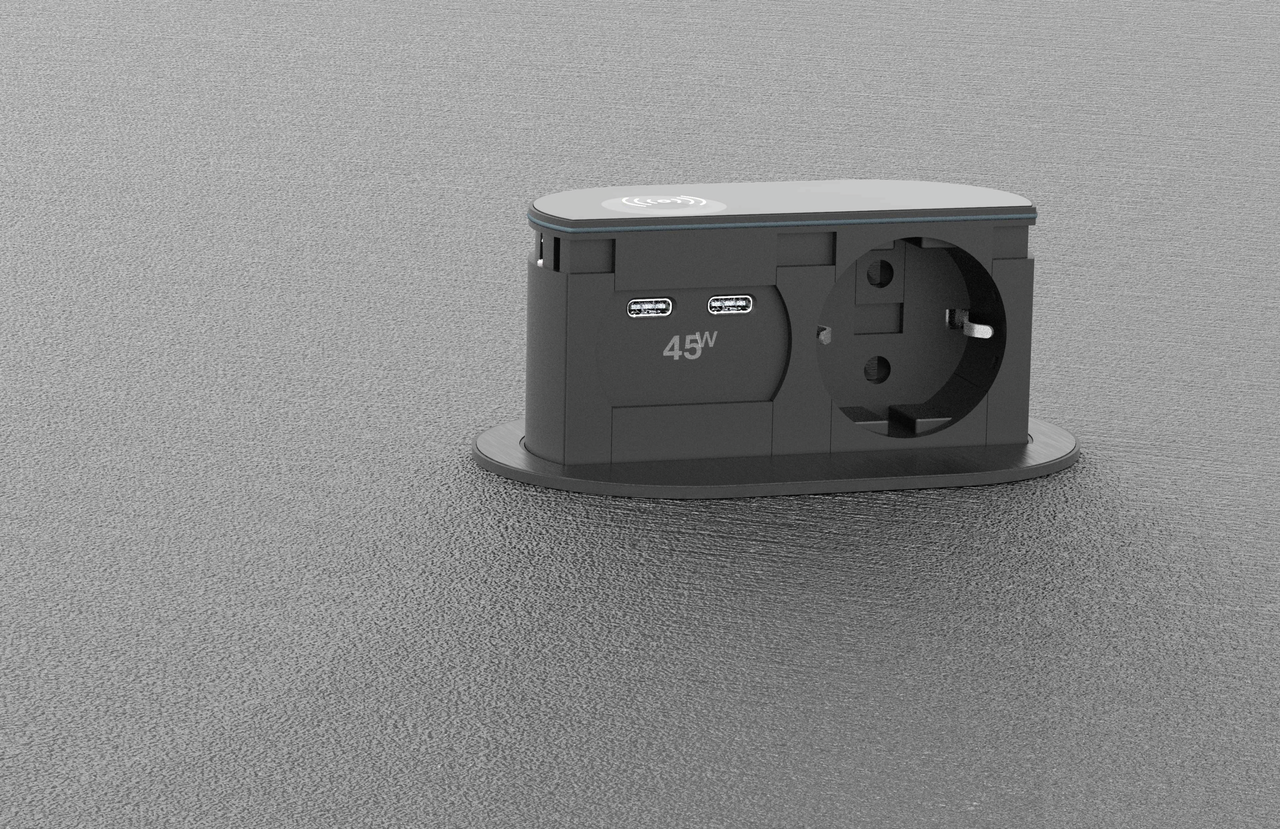 Piccolino QI USB C, Blende Glas schwarz glänzend