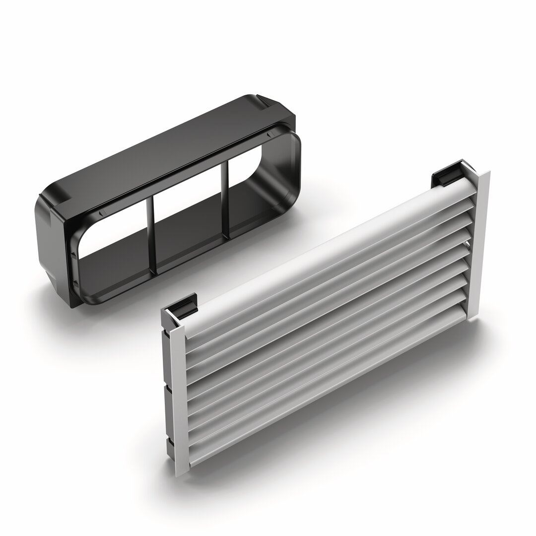 PRIME flow Grille d'aération pour socles flow, couleur acier inox, Larg. 150 mm, Long. 297 mm