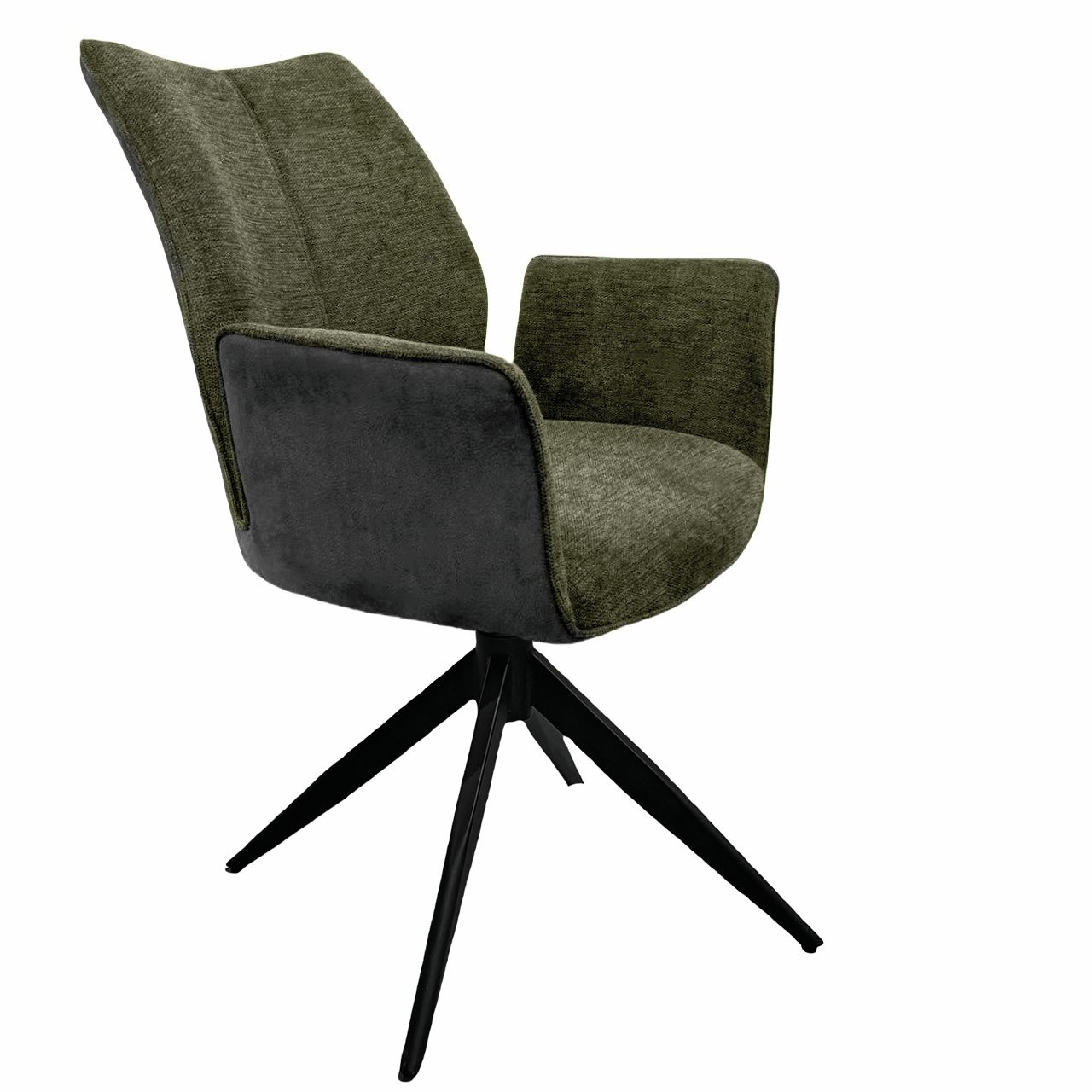 Stella 1AS, onderstel zwart mat, draaibaar, hoekig, bekleding groen